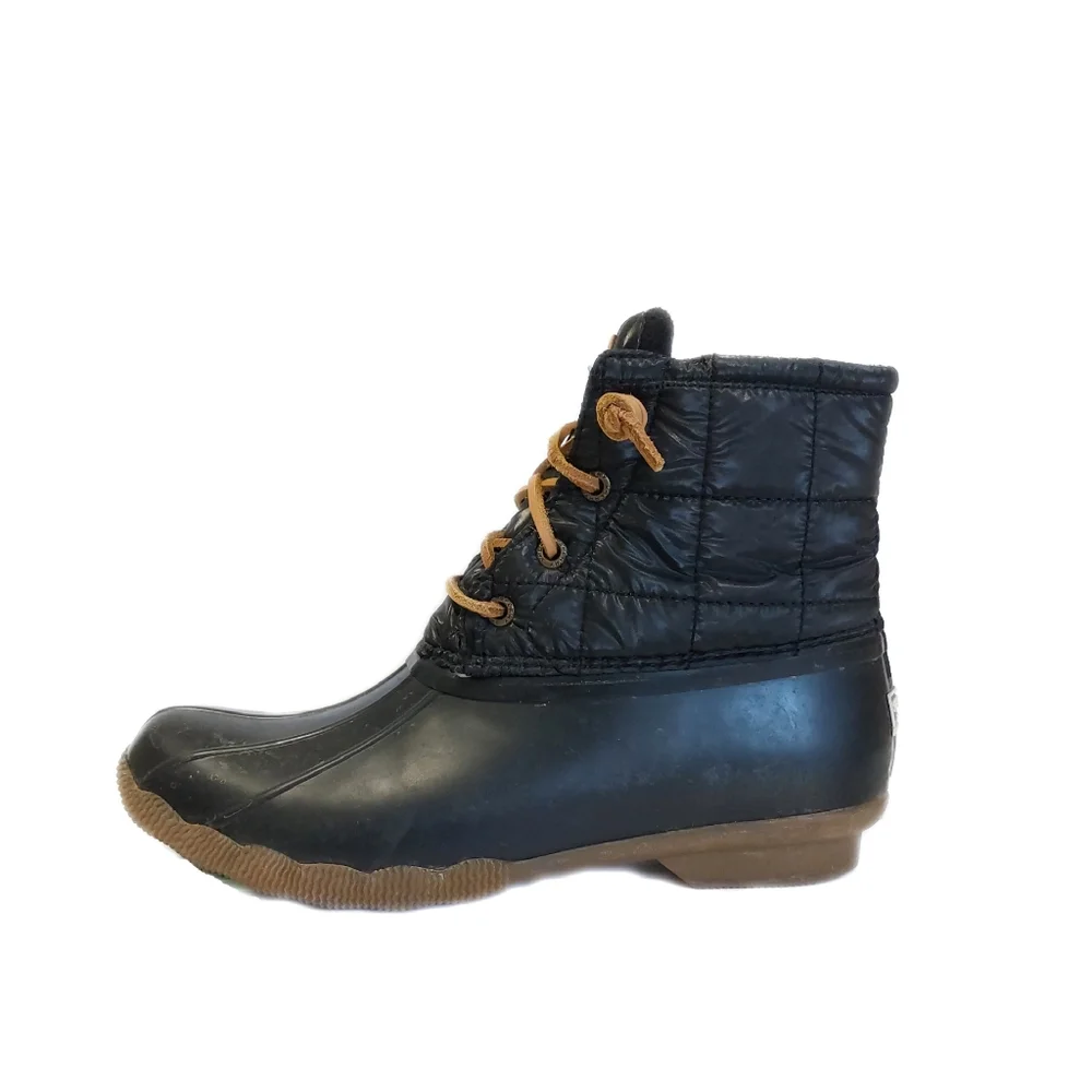 SPERRY Women's Black Saltwater Shiny Quilted Duck Rain Boot Shoe STD80755 SZ 7.5 - Picture 2 of 9